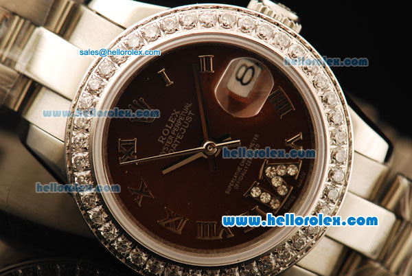 Rolex Datejust Automatic Movement Full Steel with ETA Coating Case with Brown Dial-Diamond Bezel - Click Image to Close